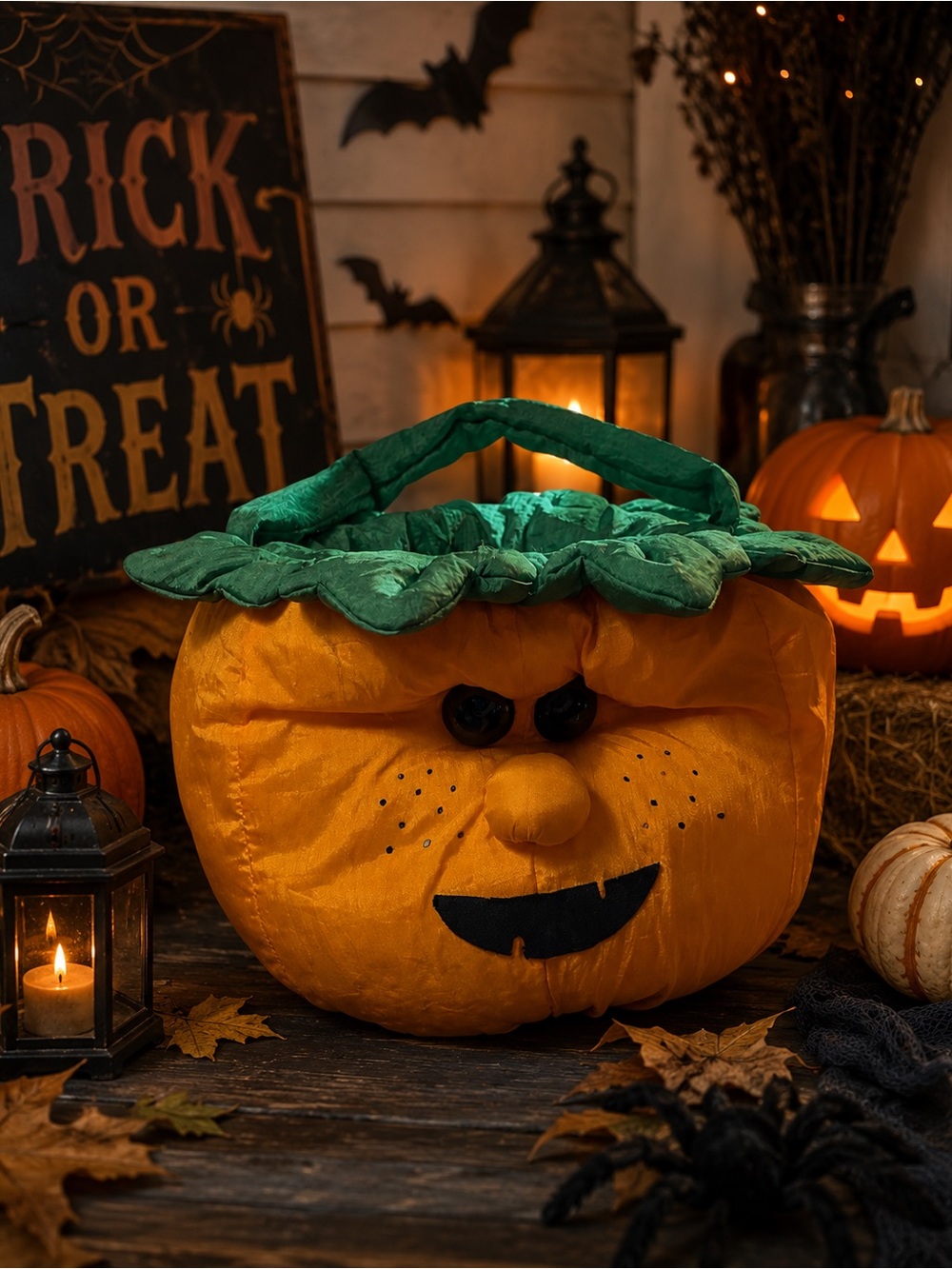 Rare 90s Dayton Hudson Plush Orange Pumpkin Pail Bucket Vintage Halloween Nylon
